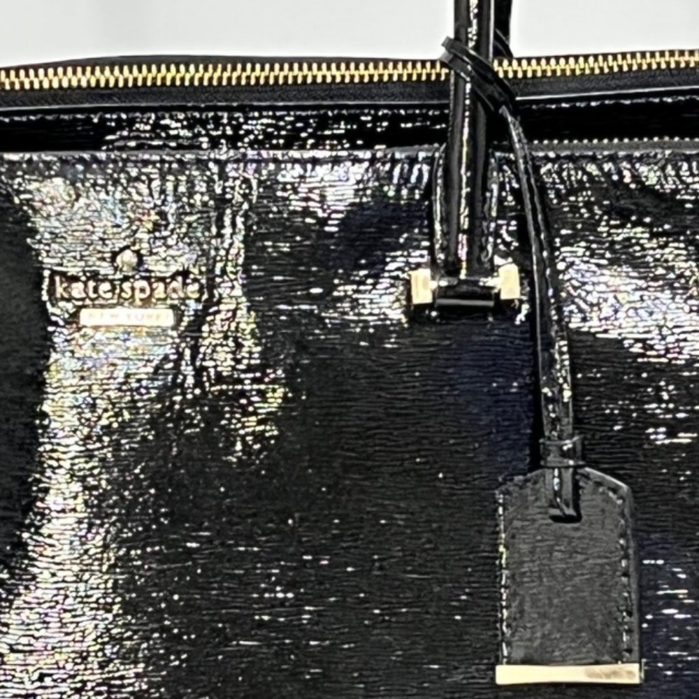 KATE SPADE New York Tri-Compartment Black Textured Patent Leather Tote - Picture 5 of 16